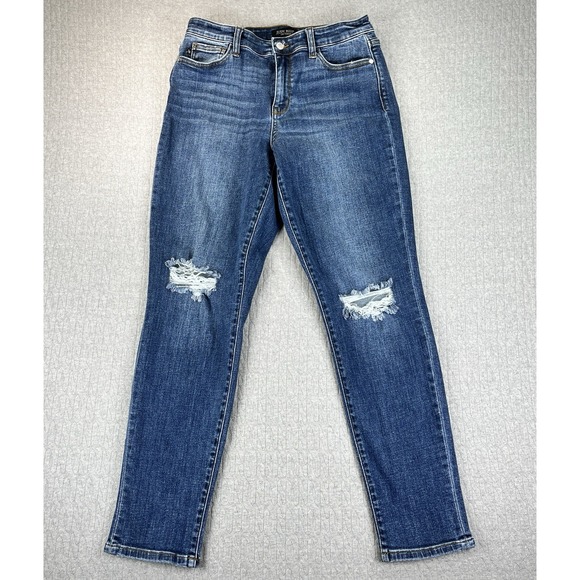 Judy Blue Slim Fit Jeans Women 9/29(28X30) High Rise Distressed medium wash - Picture 13 of 14